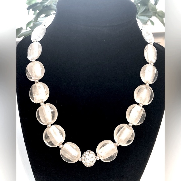 Glass Bead Necklace w/Rhinestone Roller Charm - Picture 2 of 12